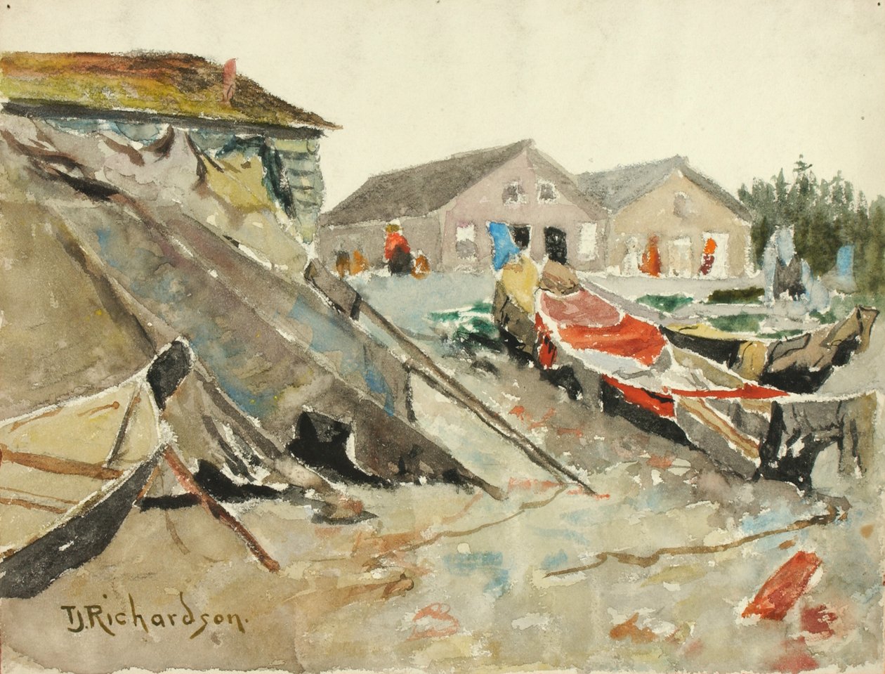Asciugatura delle coperte sopra le canoe da Theodore J. Richardson