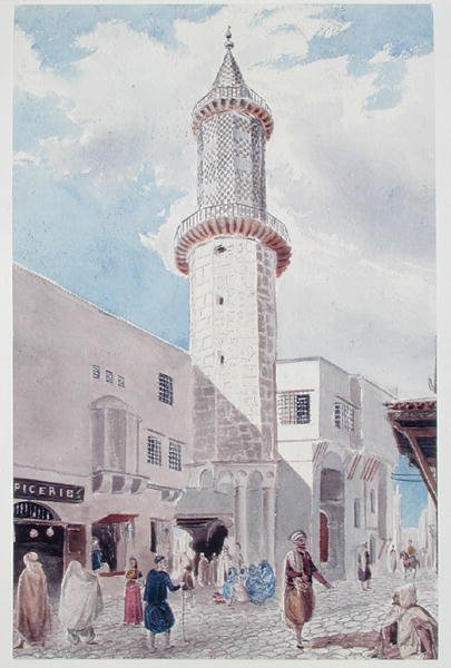 Il minareto della moschea su Rue de Chartres e Rue Bab-Azoun, Algeri da Theodore Leblanc