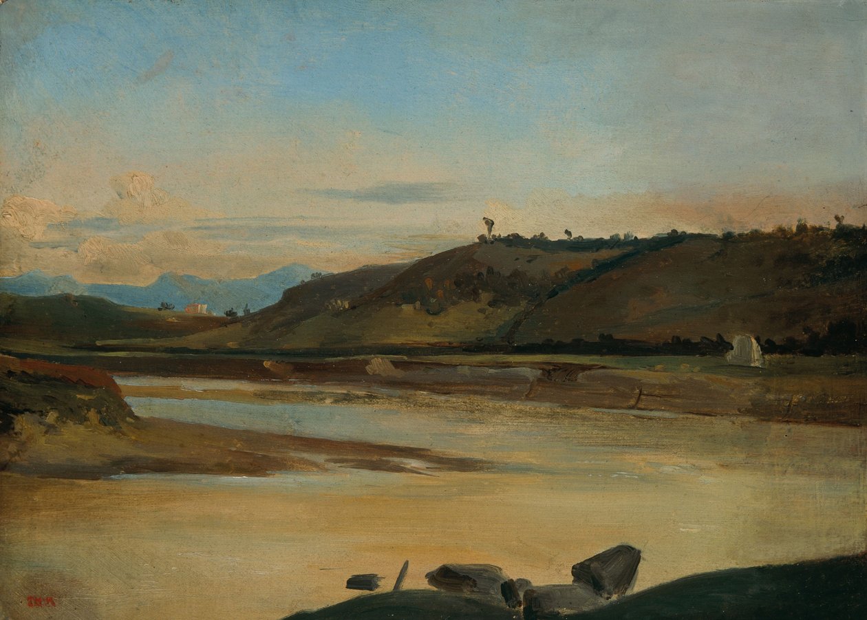 Paesaggio con fiume, 1834-35 circa (olio su carta su tela) da Theodore Rousseau