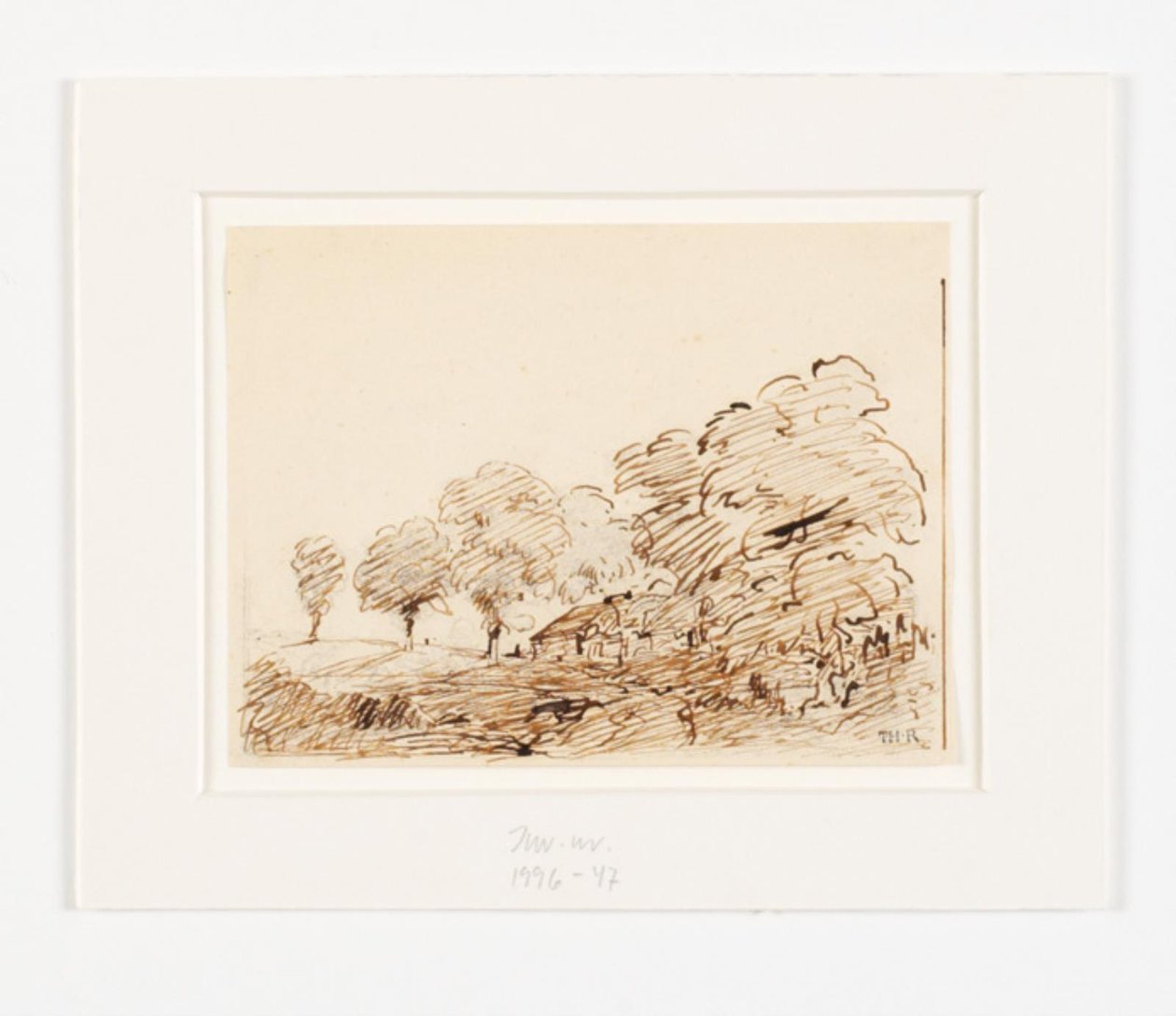 Paesaggio con capanna sotto alberi alti da Theodore Rousseau