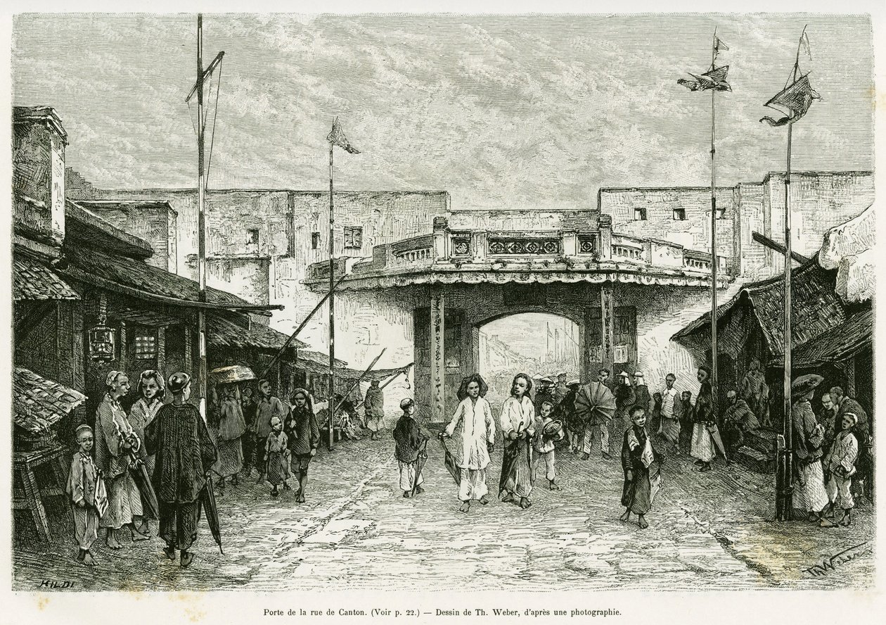 Porta della strada Canton a Hanoi. Incisione di Th. Weber, da una fotografia, per illustrare il racconto Trenta mesi nel Tonchino nel 1884, del dottor Hocquard, in Le Tour du monde 1889, sotto la direzione di Edouard Charton (1807-1890), Hachette, Parigi da Theodore Weber
