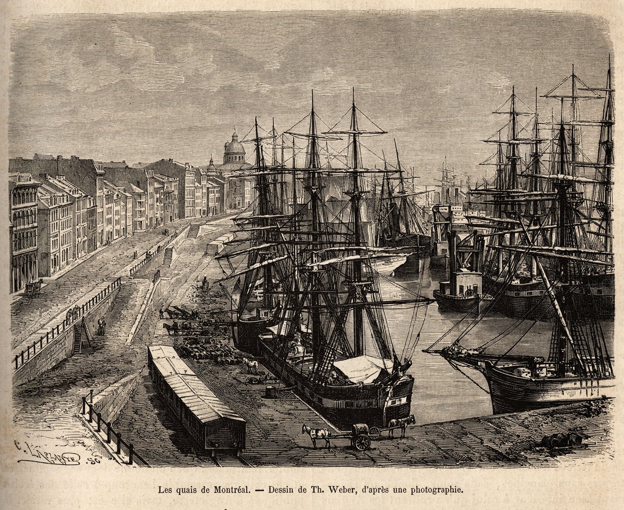 I moli di Montreal, incisione dal disegno di Th. Weber, che illustra l
