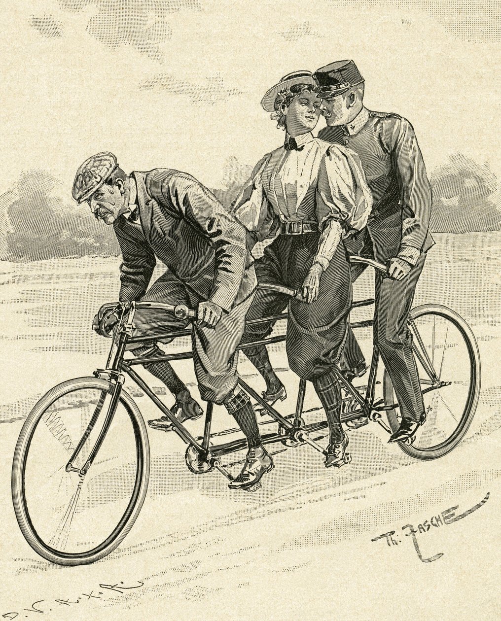 Bicicletta per tre persone, chiamata bicicletta tandem da Theodore Zasche