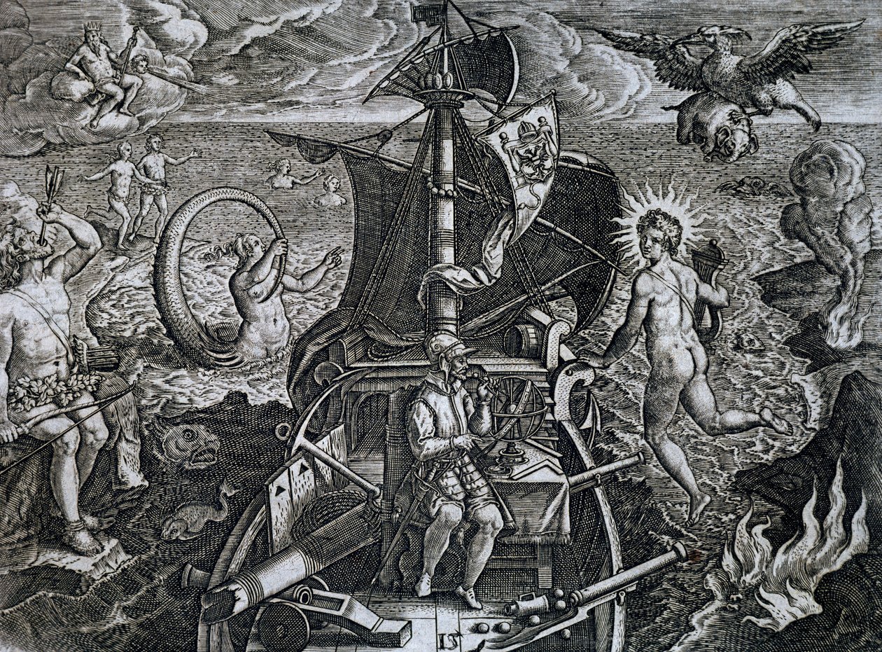 Allegoria dei viaggi di Ferdinando Magellano da Theodore de Bry