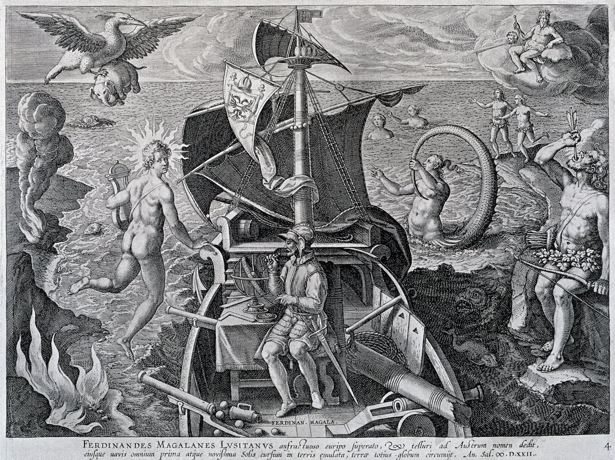 Allegoria sui viaggi di Ferdinando Magellano (1480-1521), di Theodor de Bry (1528-1598) da Theodore de Bry