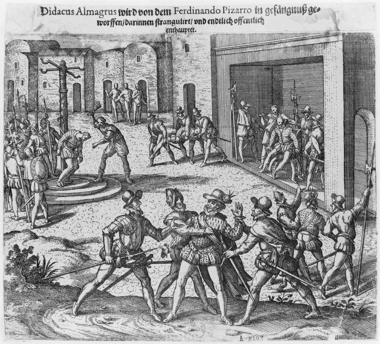 Cattura, processo ed esecuzione di Diego de Almagro per ordine di Francisco Pizarro da Theodore de Bry
