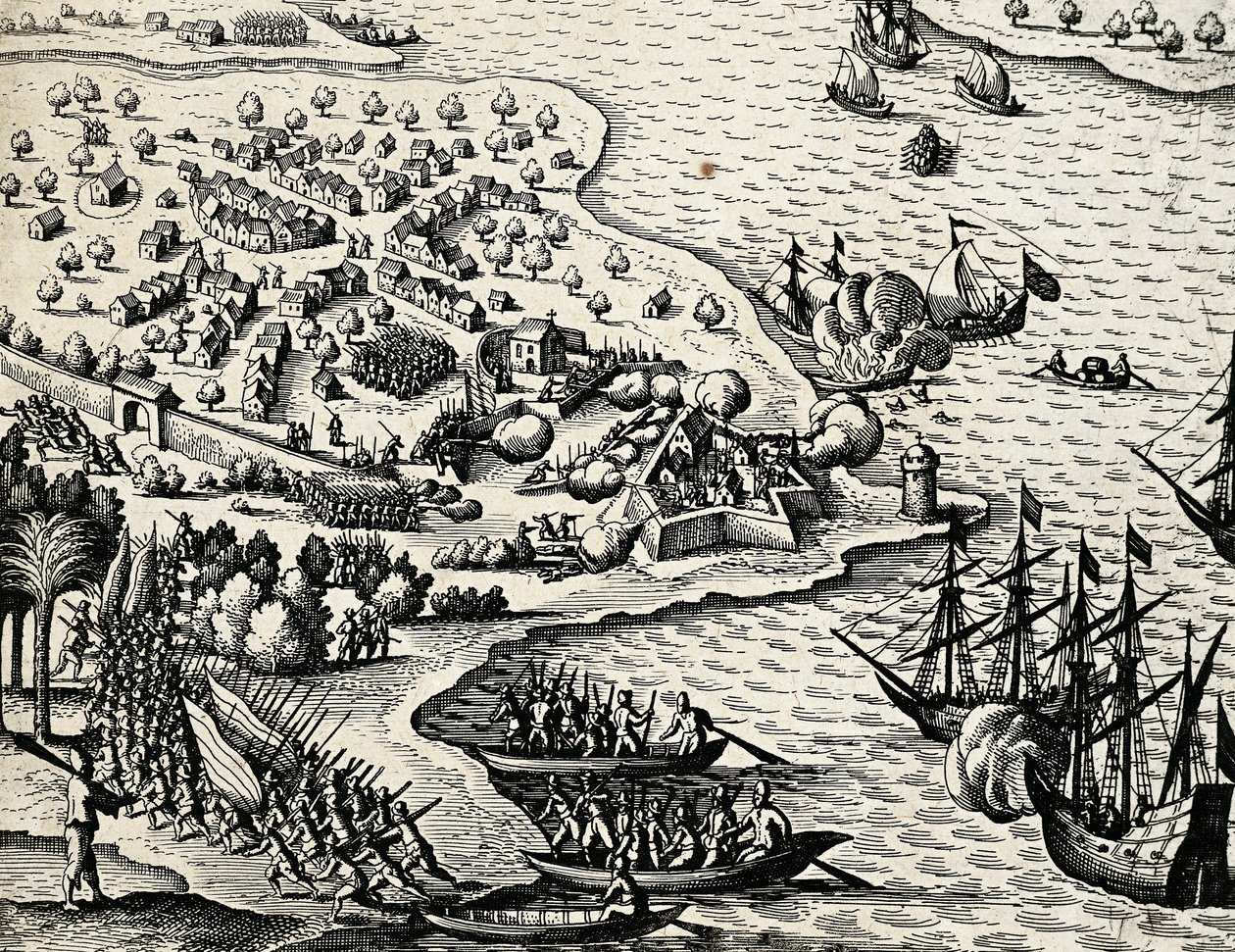 Spedizione olandese lungo la costa del Mozambico, incisione da India orientalis da Theodore de Bry