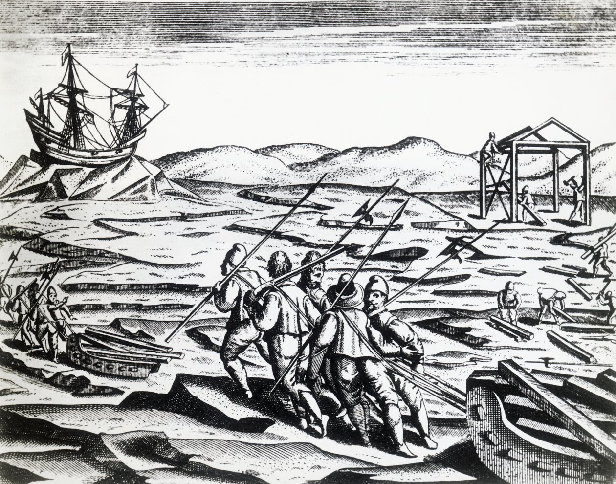 Spedizione guidata da William Barents alla ricerca del Passaggio a Nord-Est, da Peregrinationes, incisione da Theodore de Bry