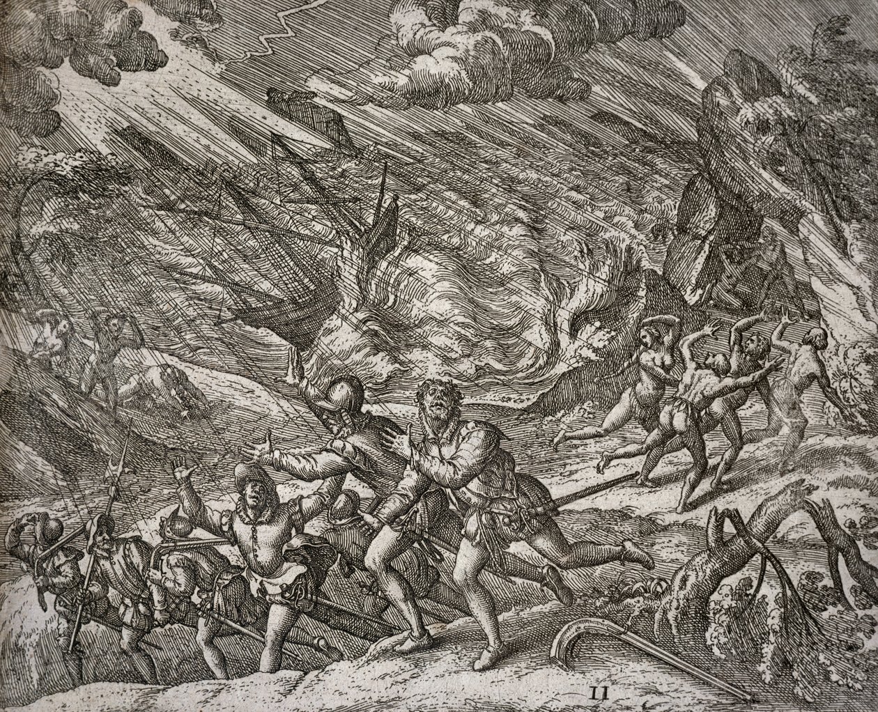 Uragano che affonda la Santa Maria, caravella di Cristoforo Colombo da Theodore de Bry