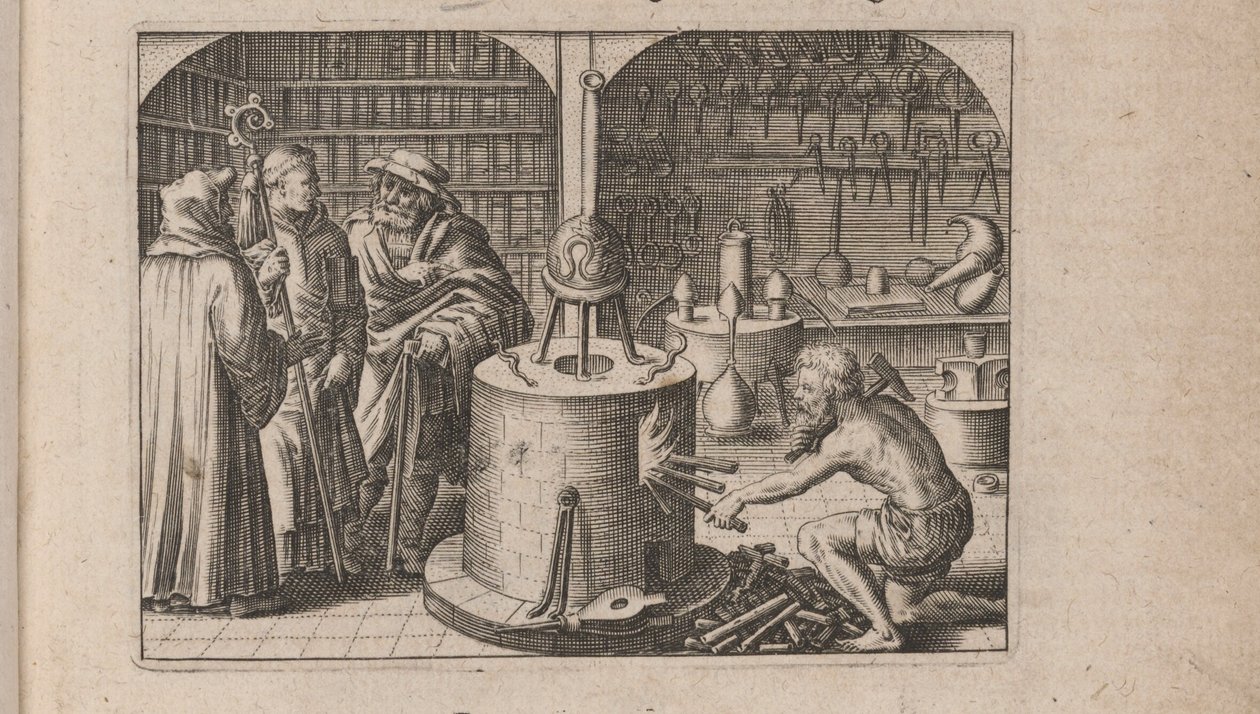 Illustrazione per Tripvs avrevs, hoc est, Tres tractatvs chymici selectissimi.., 1618 da Theodore de Bry