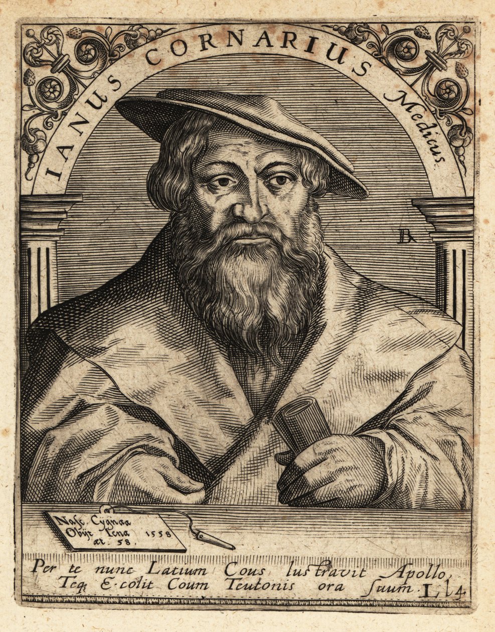 Janus Cornarius, umanista sassone, c1500-1558 da Theodore de Bry