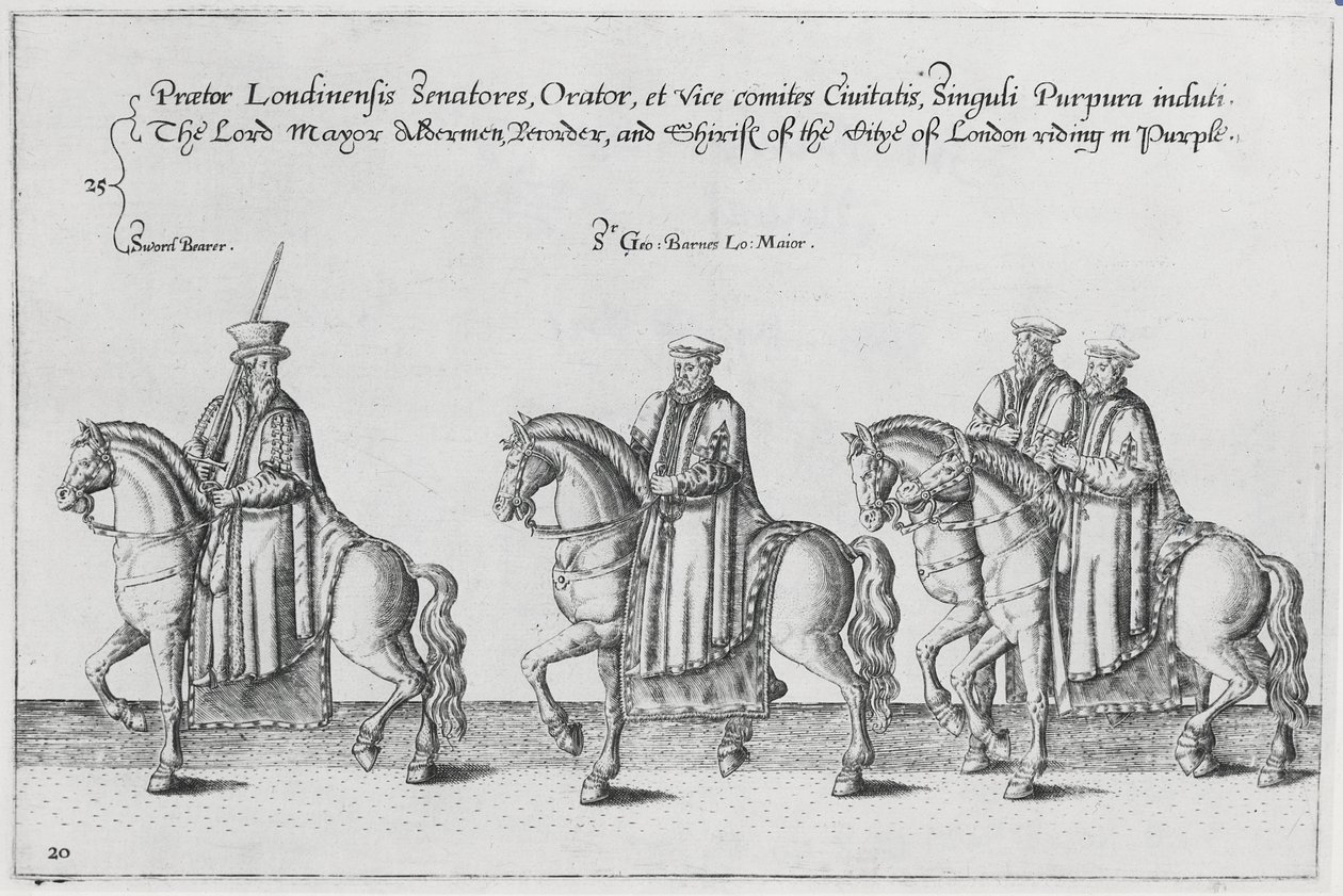 Il sindaco e gli assessori nel corteo funebre di Sir Philip Sidney verso la Cattedrale di San Paolo, 1587 da Theodore de Bry