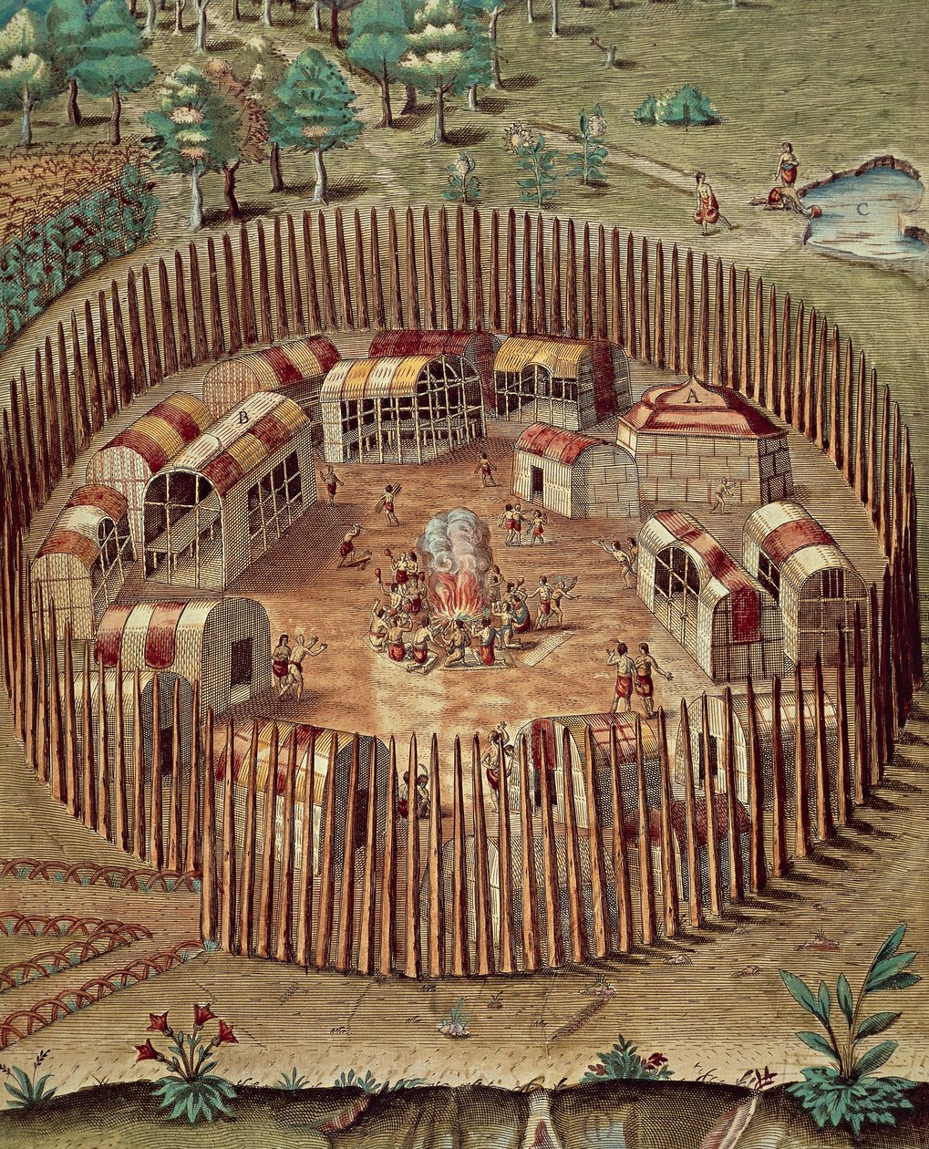 Villaggio fortificato dei nativi americani in Virginia da Theodore de Bry