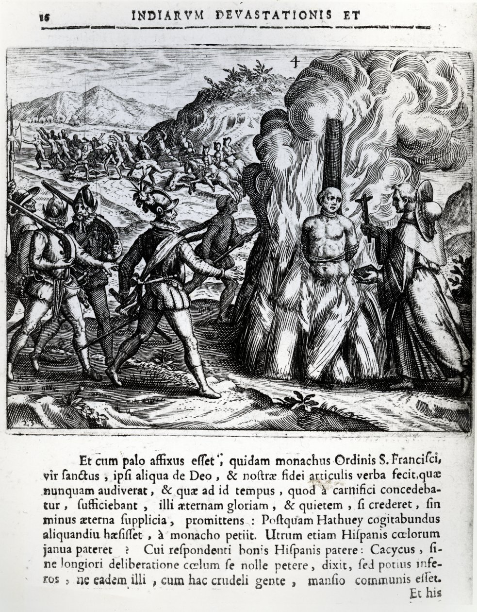 Il rogo di Hatuey da parte degli spagnoli a Yara, Cuba, il 2 febbraio 1512, 1664 da Theodore de Bry