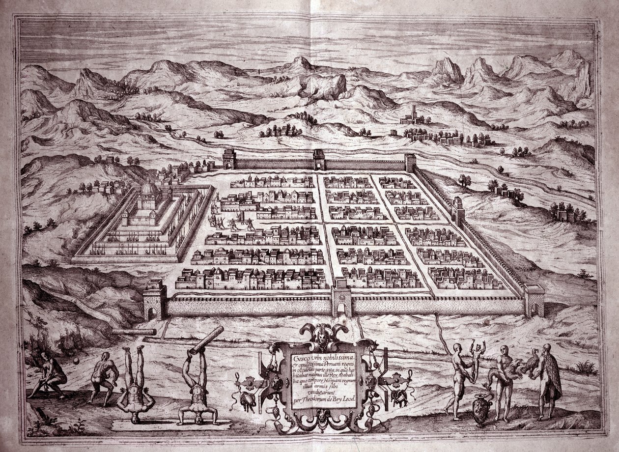 Veduta della città inca di Cuzco, Perù da Theodore de Bry