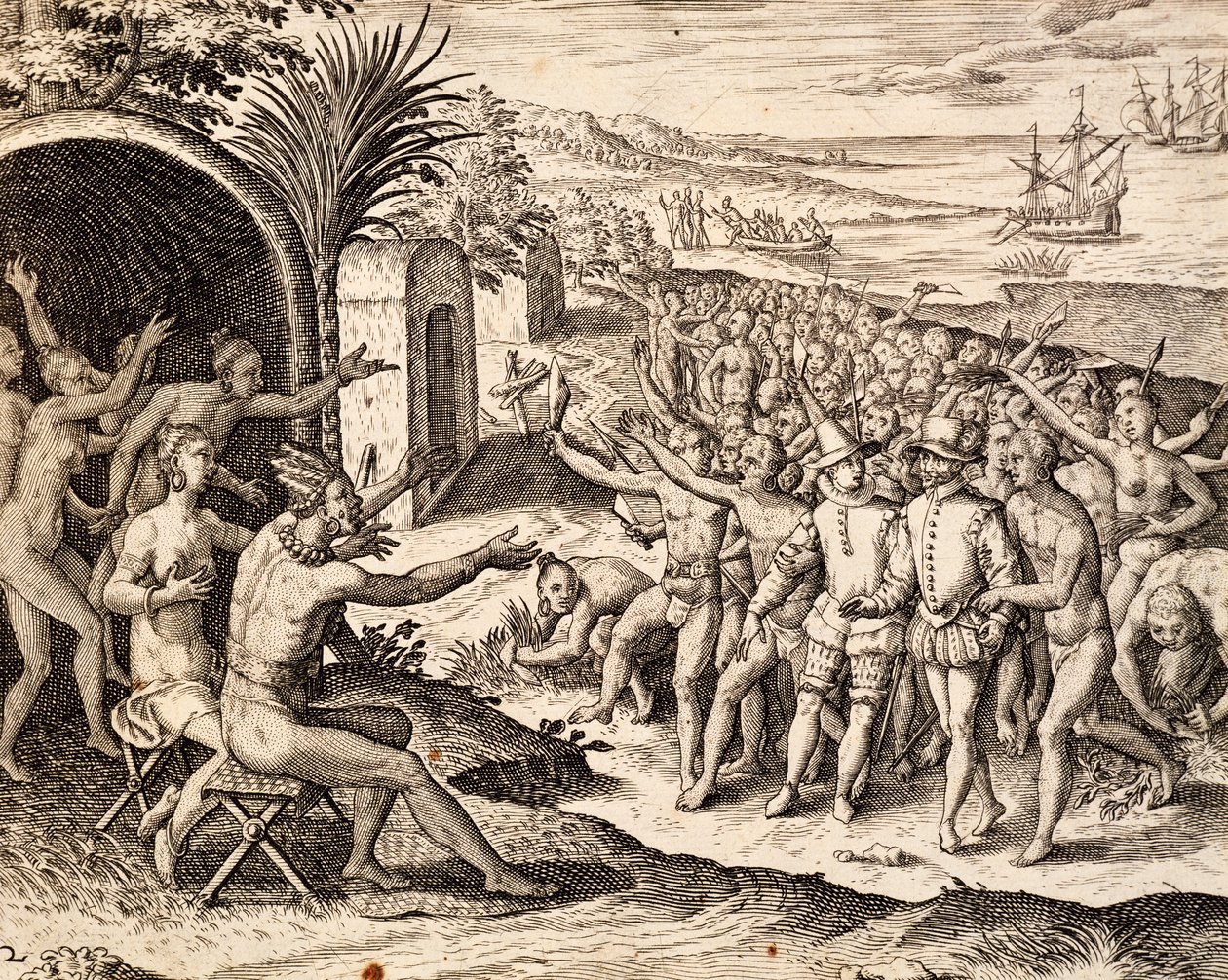 Accoglienza degli olandesi da Theodore de Bry