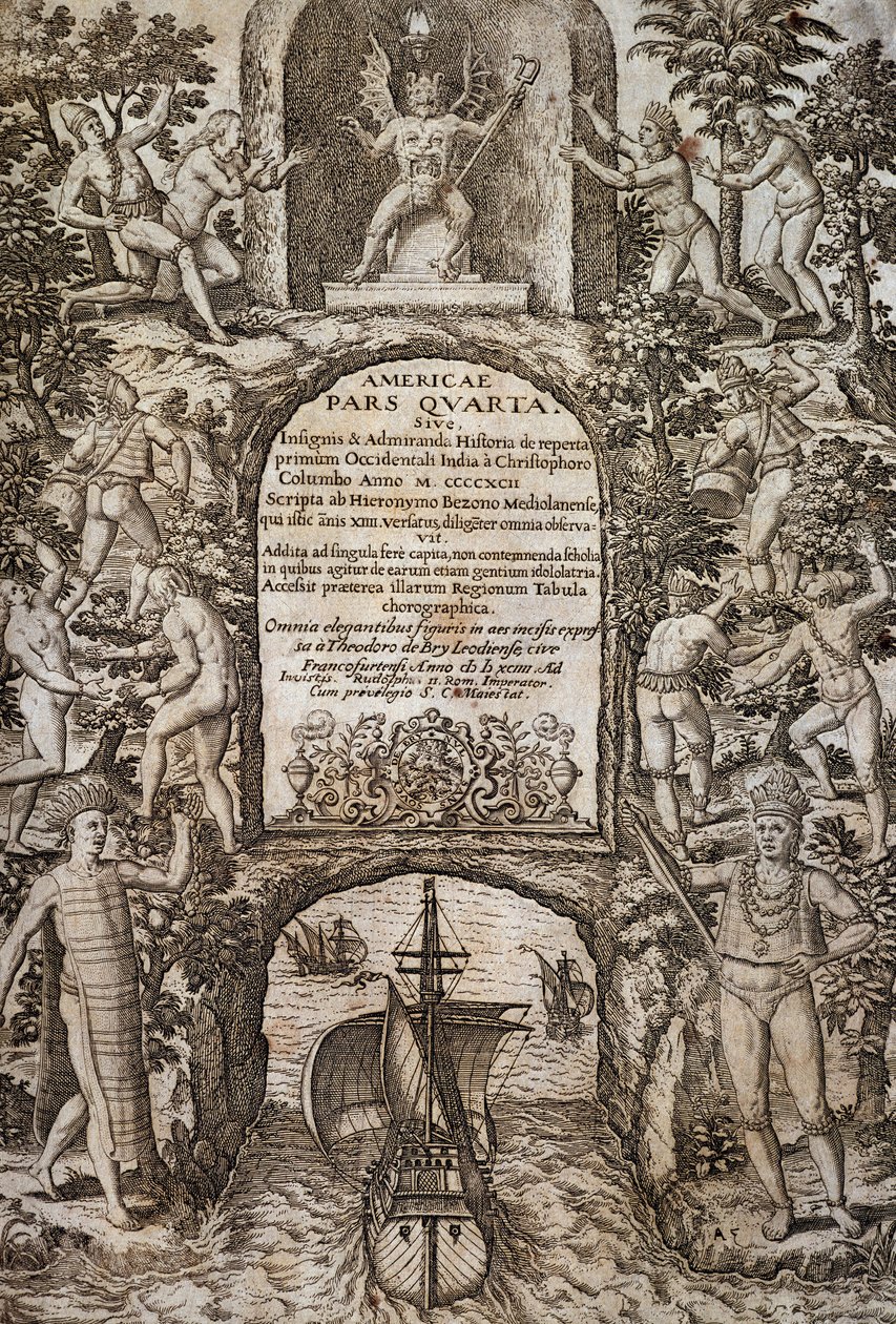 Indie Occidentali o America, frontespizio, incisione da Theodore de Bry