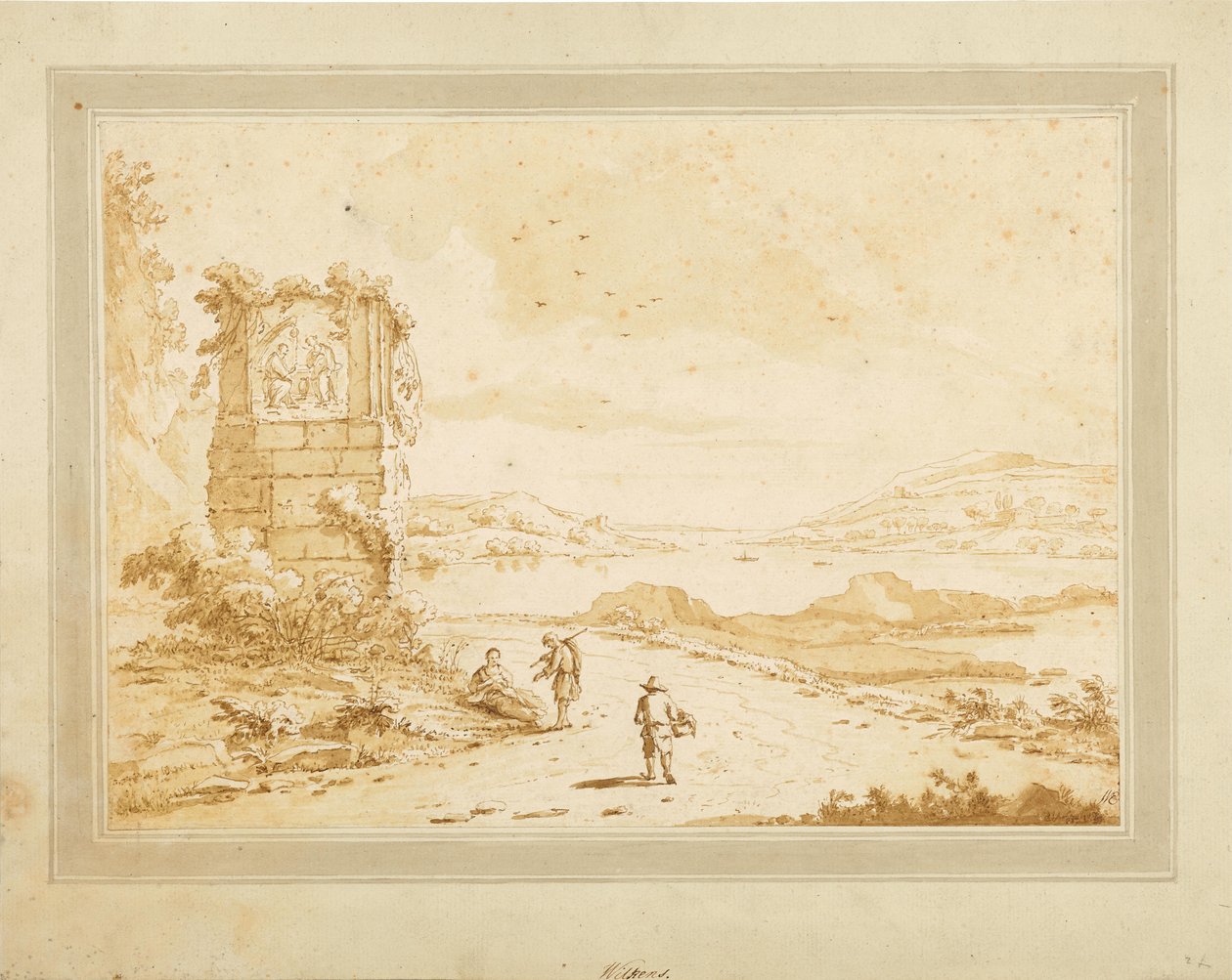 Baia con rovine e personale figurativo da Theodorus Wilkens
