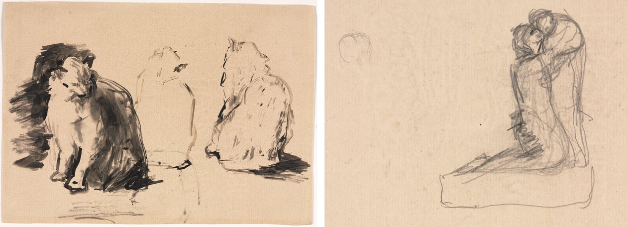 Gatti (recto); Schizzo di due figure che si abbracciano (verso) da Theodule Ribot