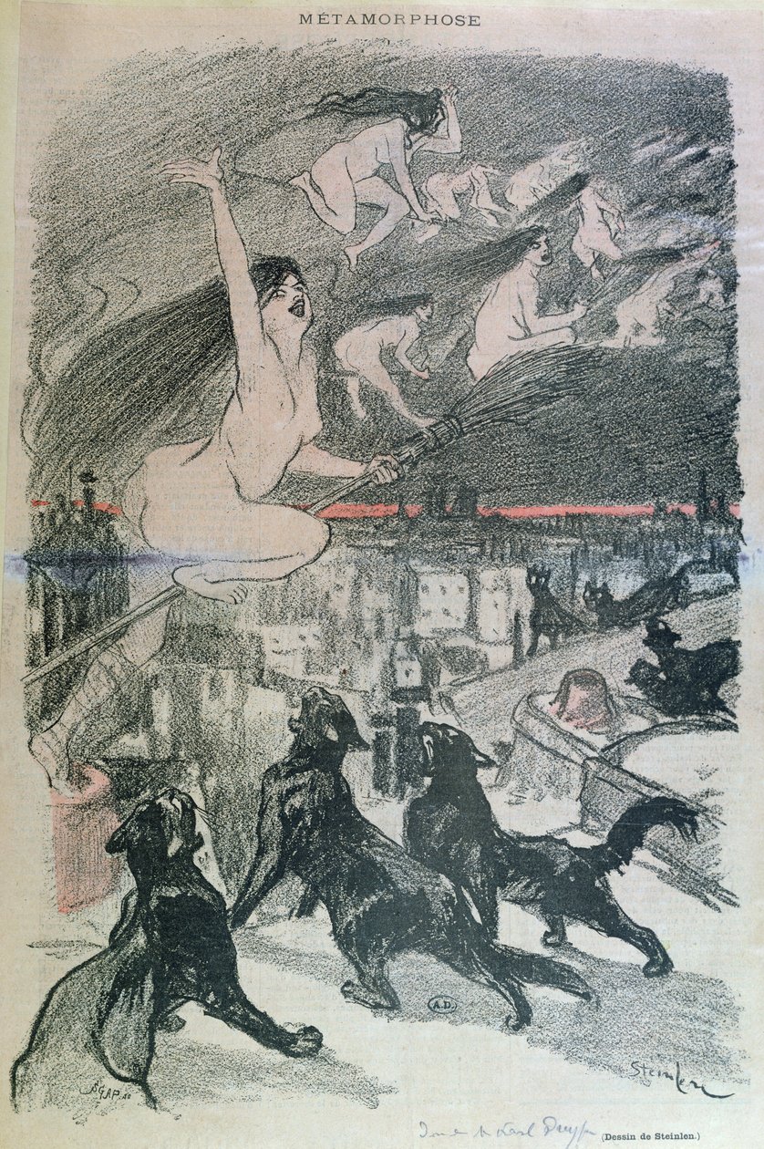 Metamorfosi - gatti neri che si trasformano in streghe, fine XIX secolo da Théophile Alexandre Steinlen