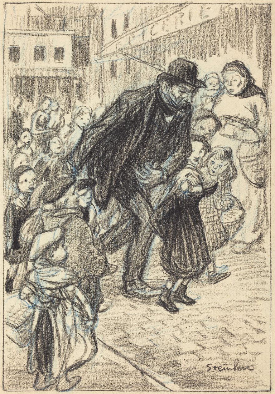 Un uomo per le strade della città, circondato da bambini (Un Père) da Théophile Alexandre Steinlen