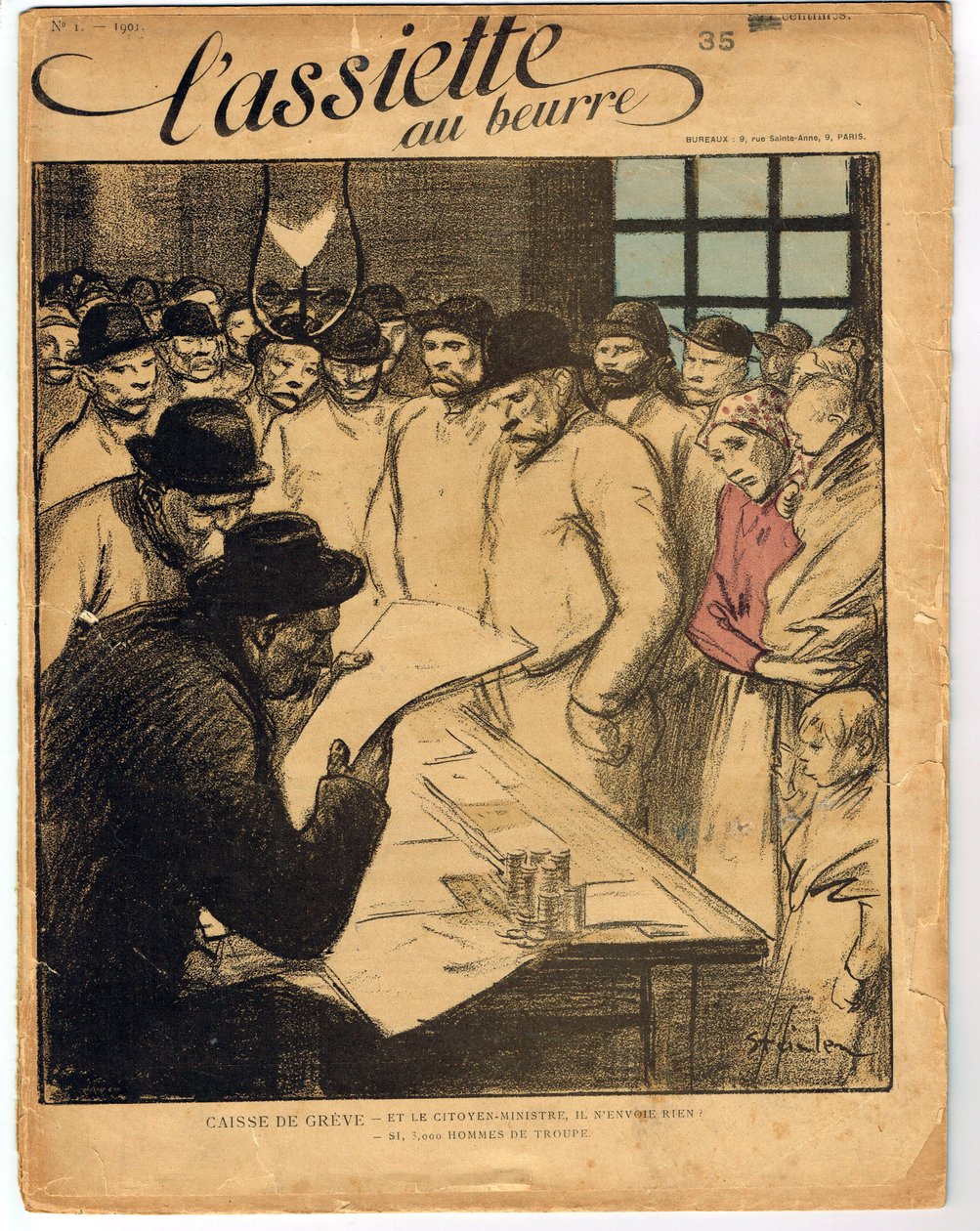Copertina di "Il piatto del burro", numero 1, satirico a colori da Théophile Alexandre Steinlen