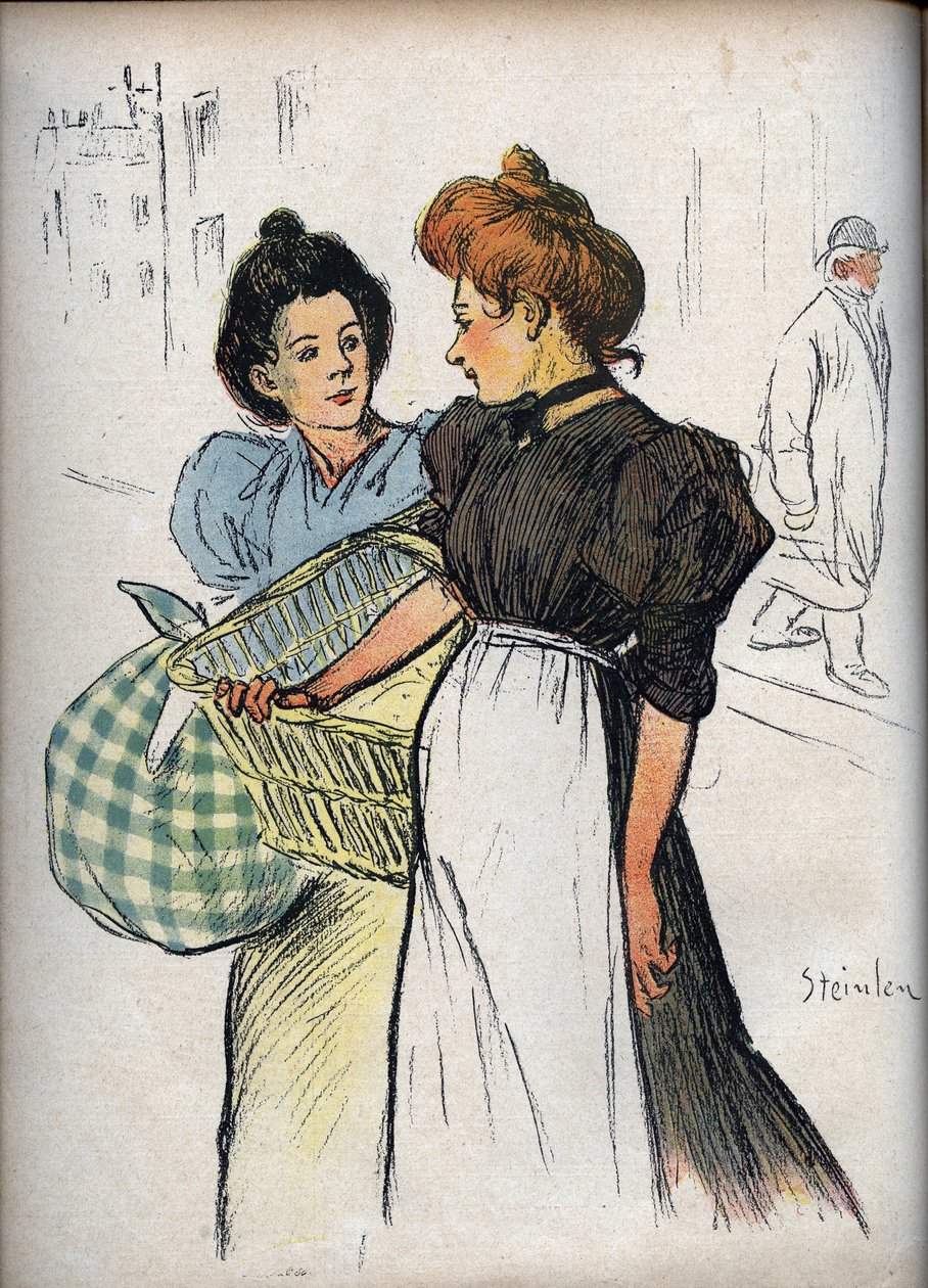 Les blanchisseuses Disegno di Theophile Alexandre Steinlen - in "Le Rire" del 1898 - Due lavandaie - Se dovessimo ascoltare tutti i clienti, significherebbe troppo bucato da pulire da Théophile Alexandre Steinlen