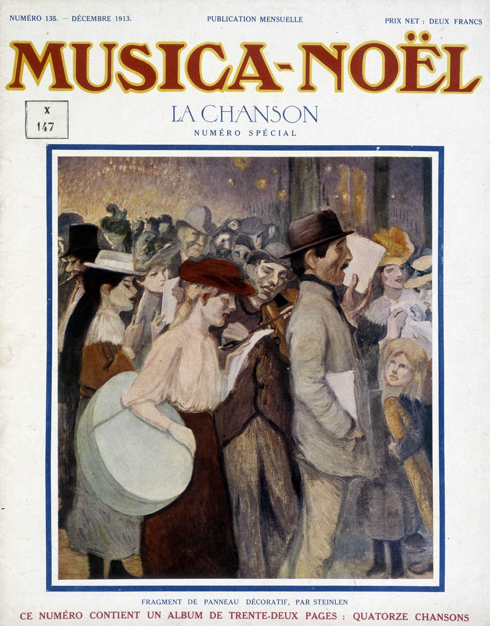 Rivista "musica Noel", numero speciale di dicembre 1913. La copertina consiste in un frammento di pannello decorativo di Steinlen da Théophile Alexandre Steinlen