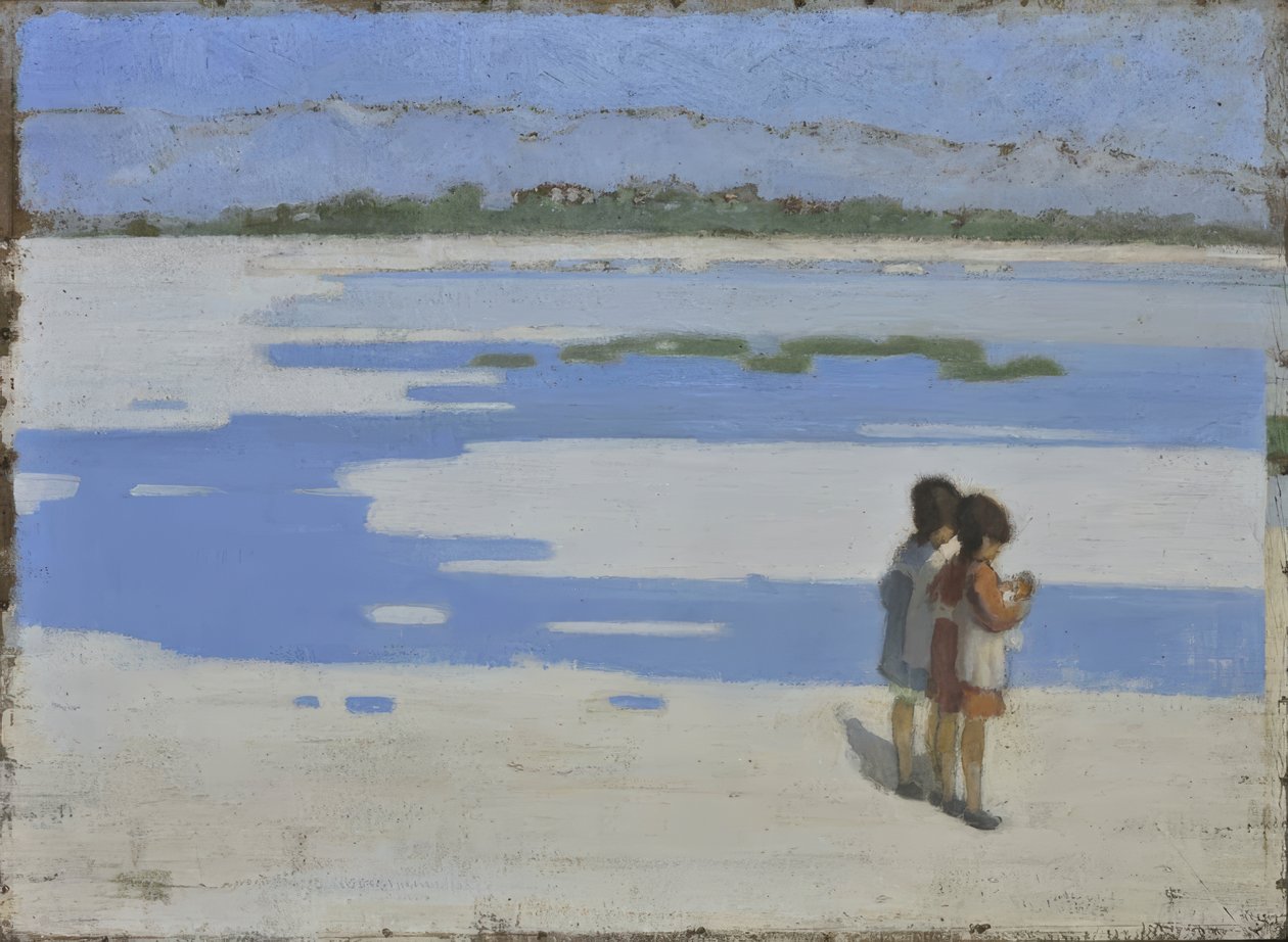 Zwei Kinder am Strand von Theophrastos Triantaphyllidis