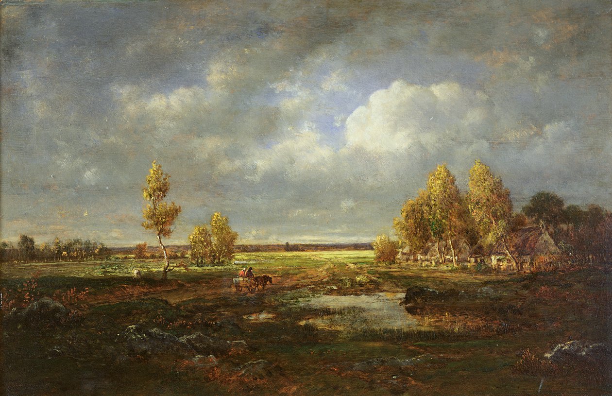 Lo stagno vicino alla strada, fattoria nel Berry, c.1845-48 da Pierre Etienne Theodore Rousseau