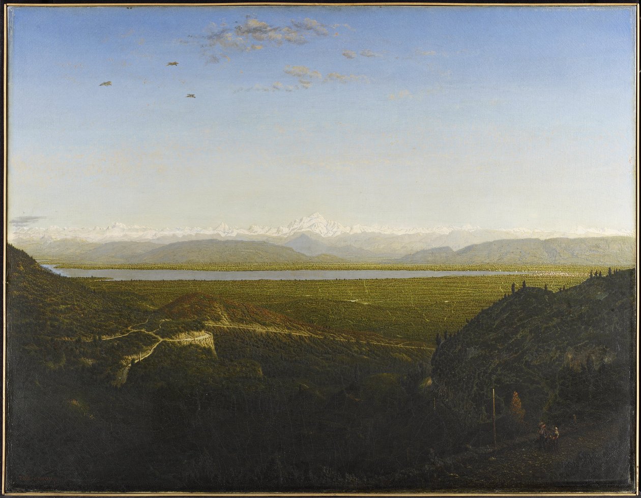 Vista del Monte Bianco, visto da La Faucille da Pierre Etienne Theodore Rousseau
