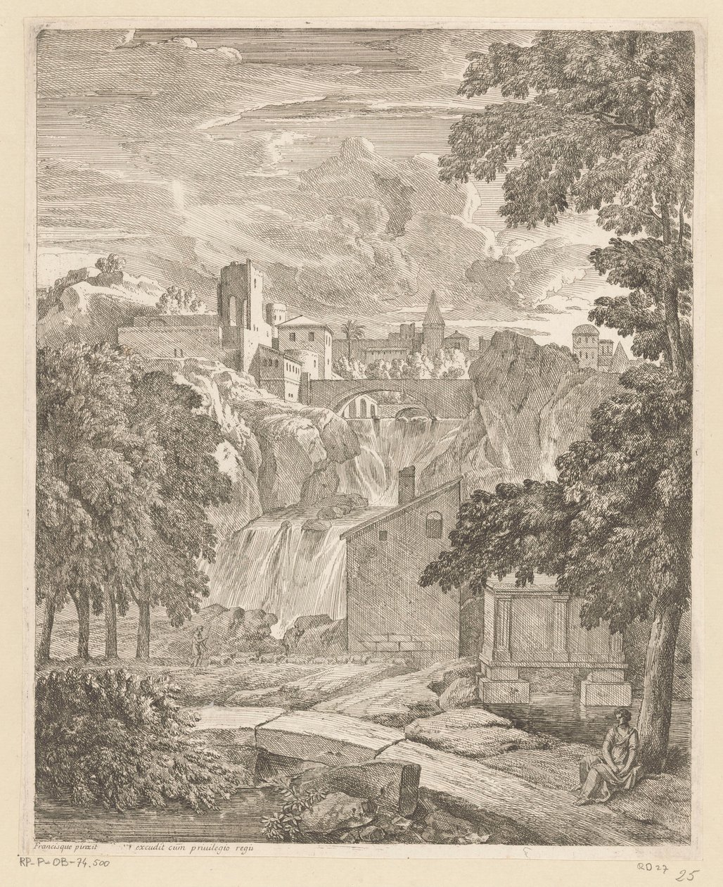 Paesaggio arcadico con una cascata e una donna sotto un albero da Théodore