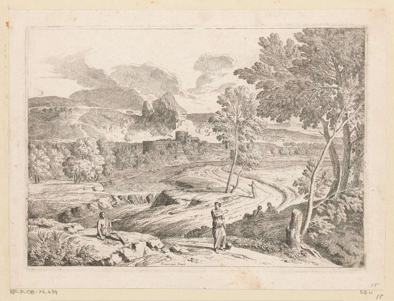 Paesaggio arcadico con figure lungo un sentiero vicino a un ruscello Suite de Paysages da Théodore