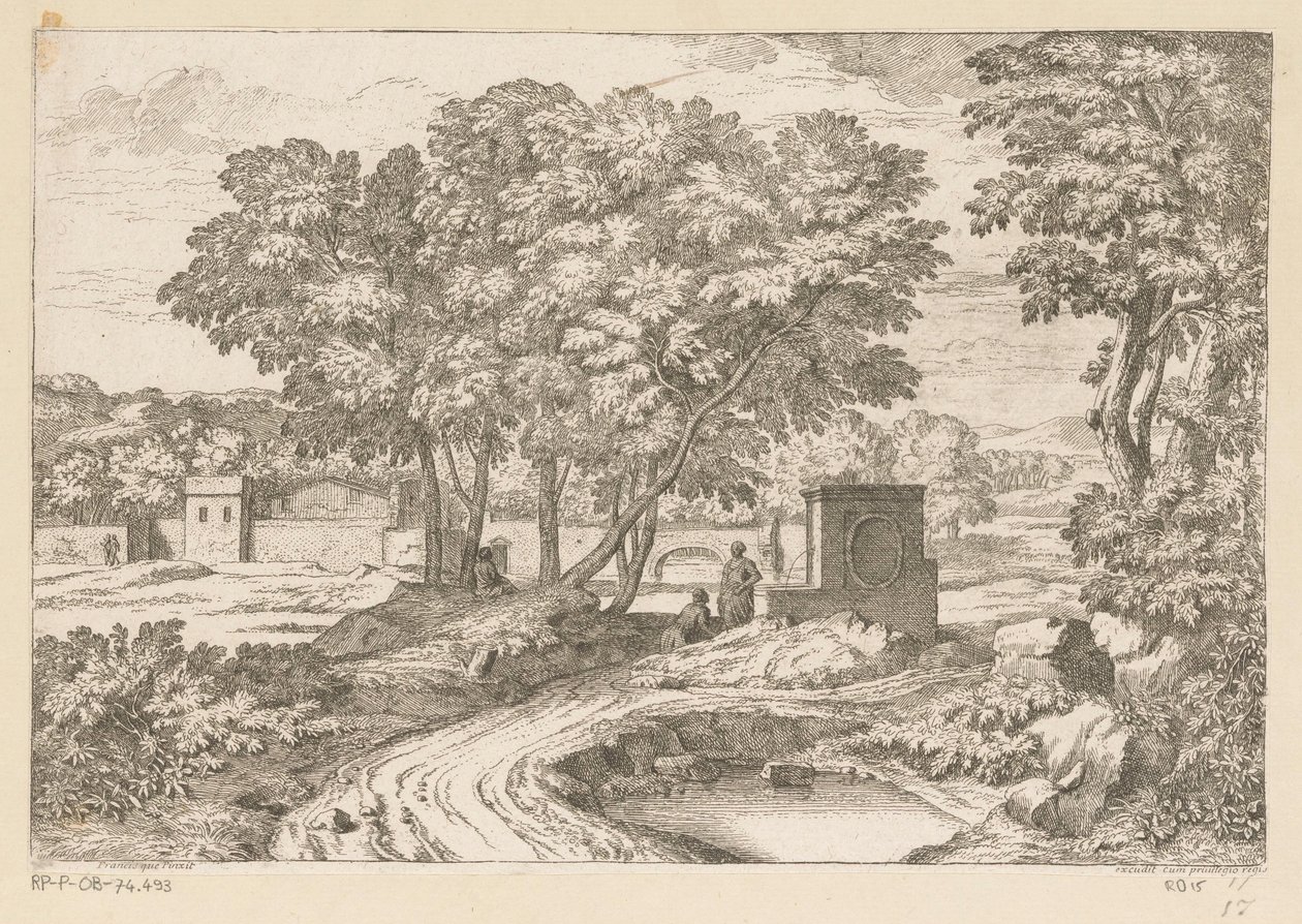 Paesaggio arcadico con due donne presso una fontana da Théodore