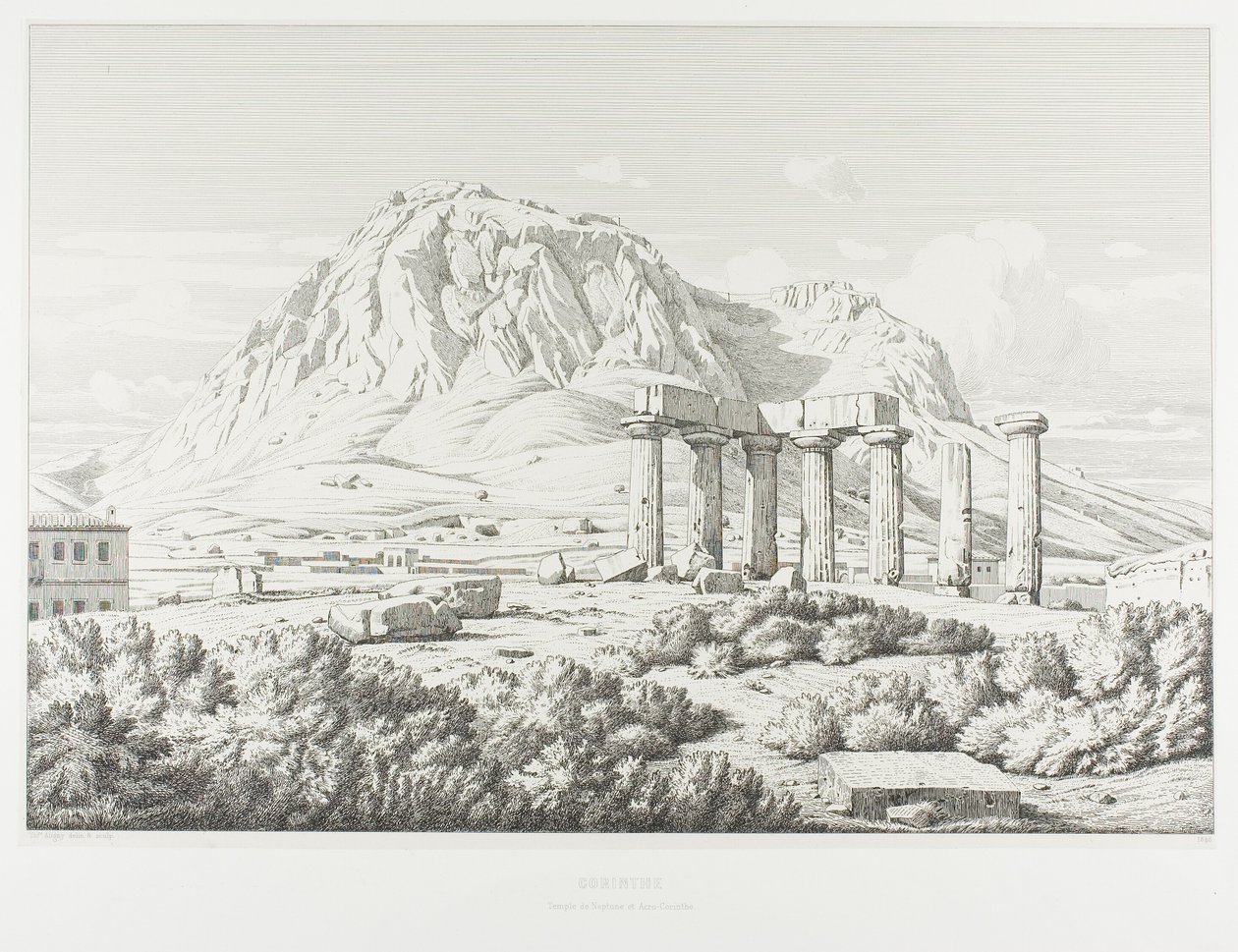 Corinto: Tempio di Nettuno e Acrocorinto da Théodore Caruelle d