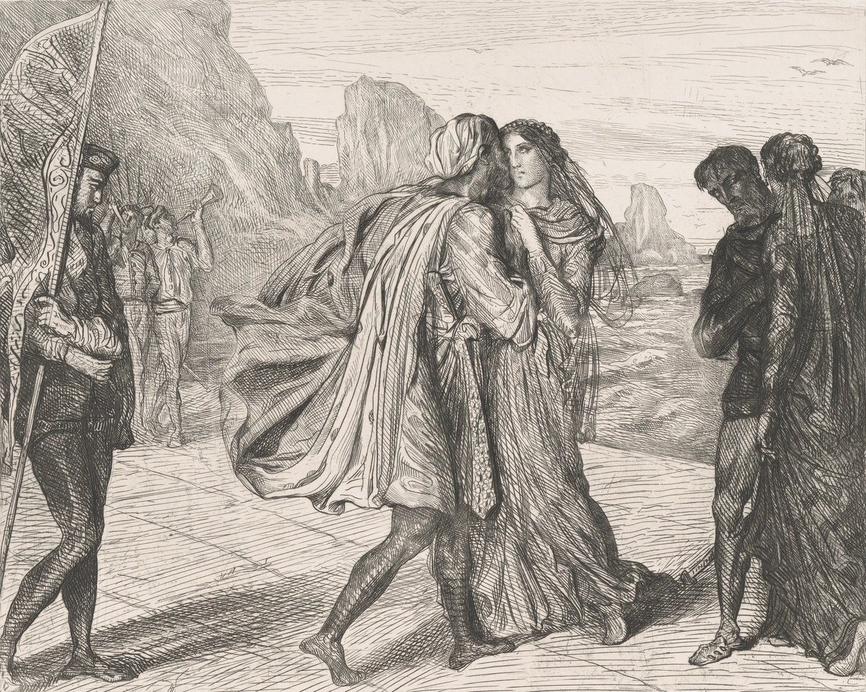 O mio bel guerriero!: tavola 5 da Otello Atto 2, Scena 1, inciso 1844, ristampato 1900 da Théodore Chassériau