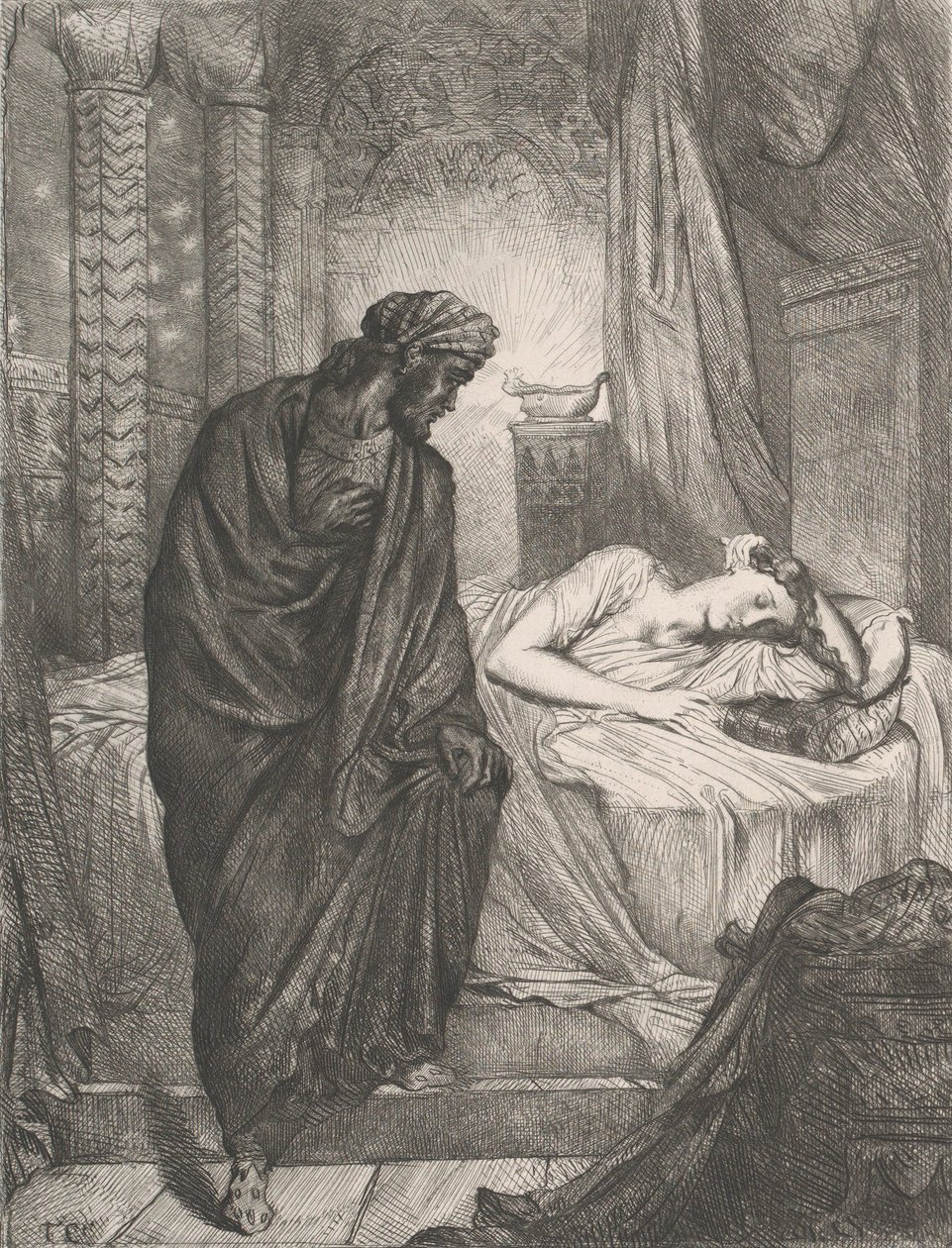 Eppure deve morire: tavola 11 da Otello Atto 5, Scena 2, inciso 1844, ristampato 1900 da Théodore Chassériau
