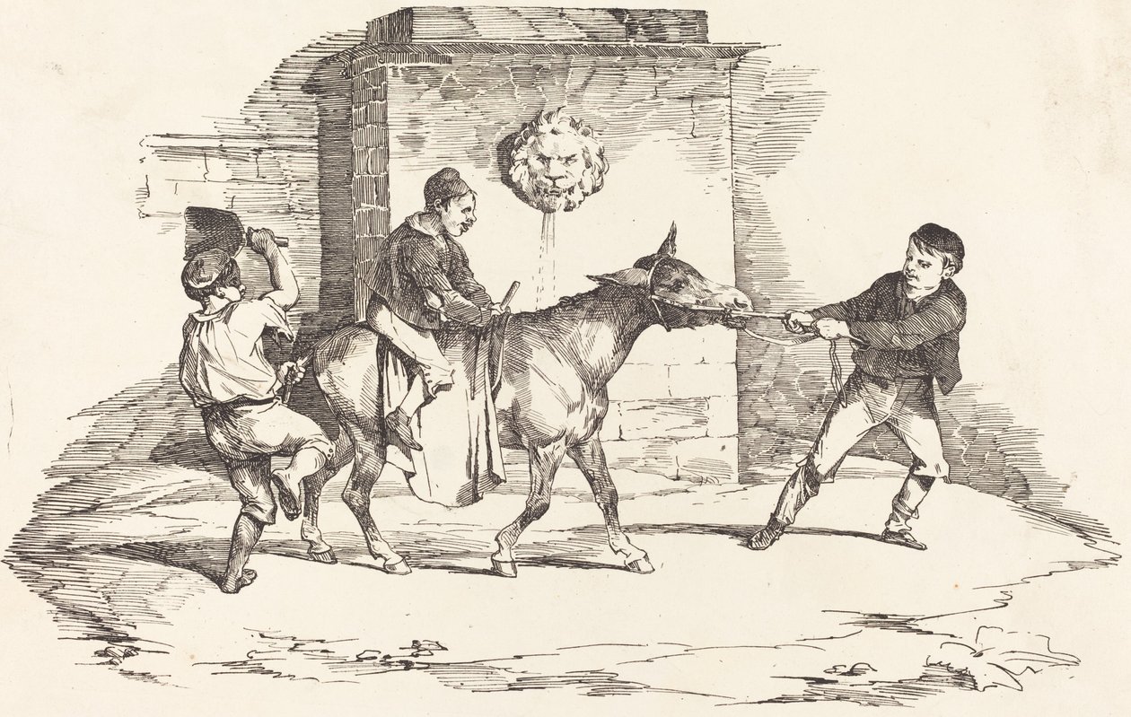 Tre bambini che giocano con un asino da Théodore Gericault and Nicolas Toussaint Charlet