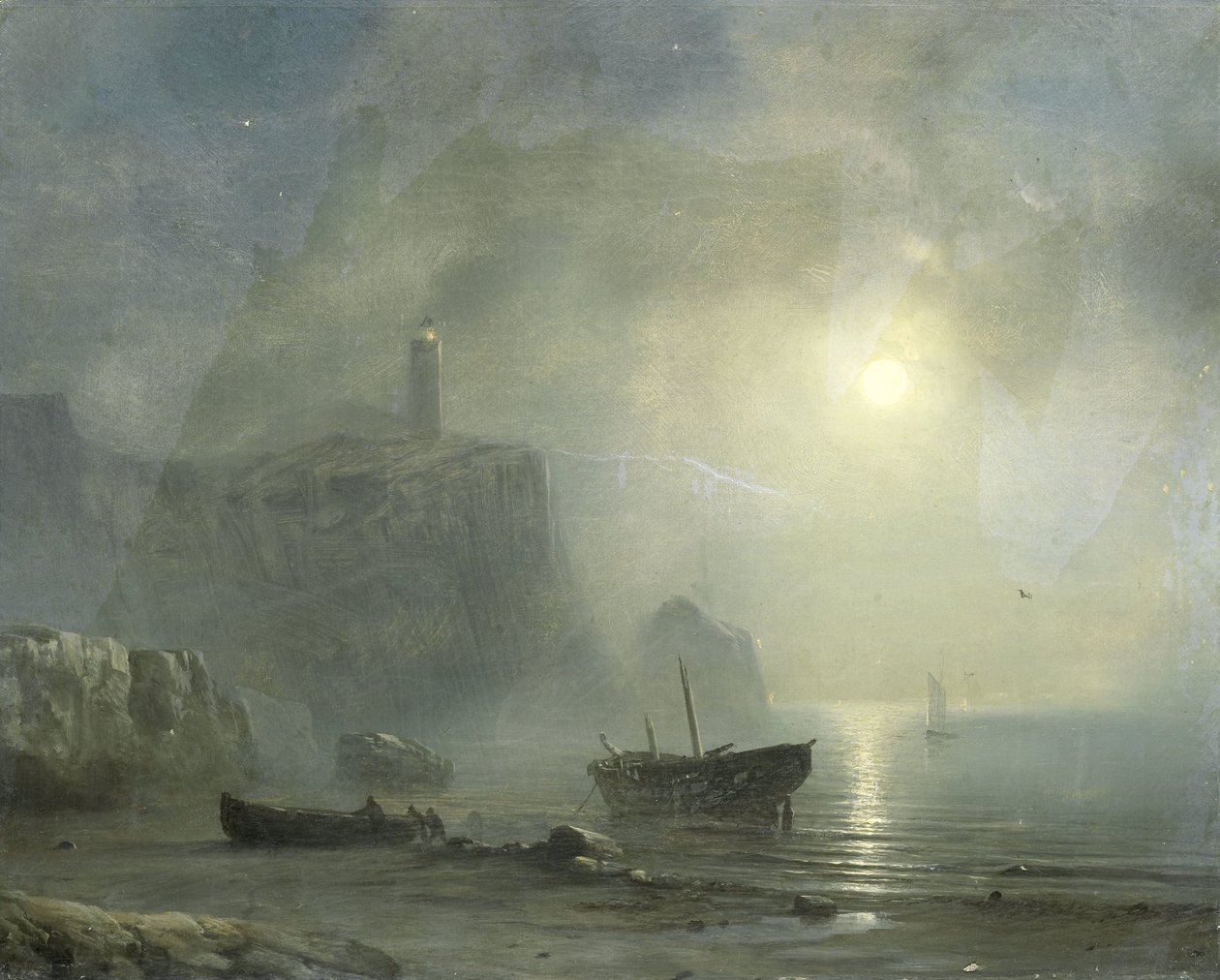 Veduta di una Costa Rocciosa al Chiaro di Luna da Théodore Gudin (attributed to)