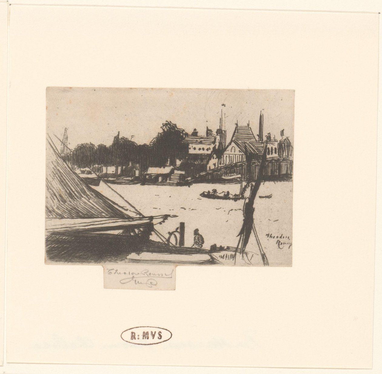 Veduta del fiume con barche da Théodore Roussel (signed by artist)