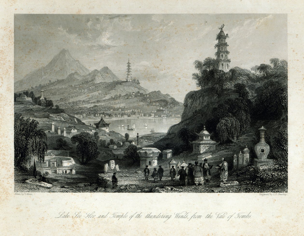 Lago See-Hoo e il Tempio dei Venti Tonanti, dalla Valle delle Tombe, inciso da J.C. Bentley, 1843 da Thomas Allom
