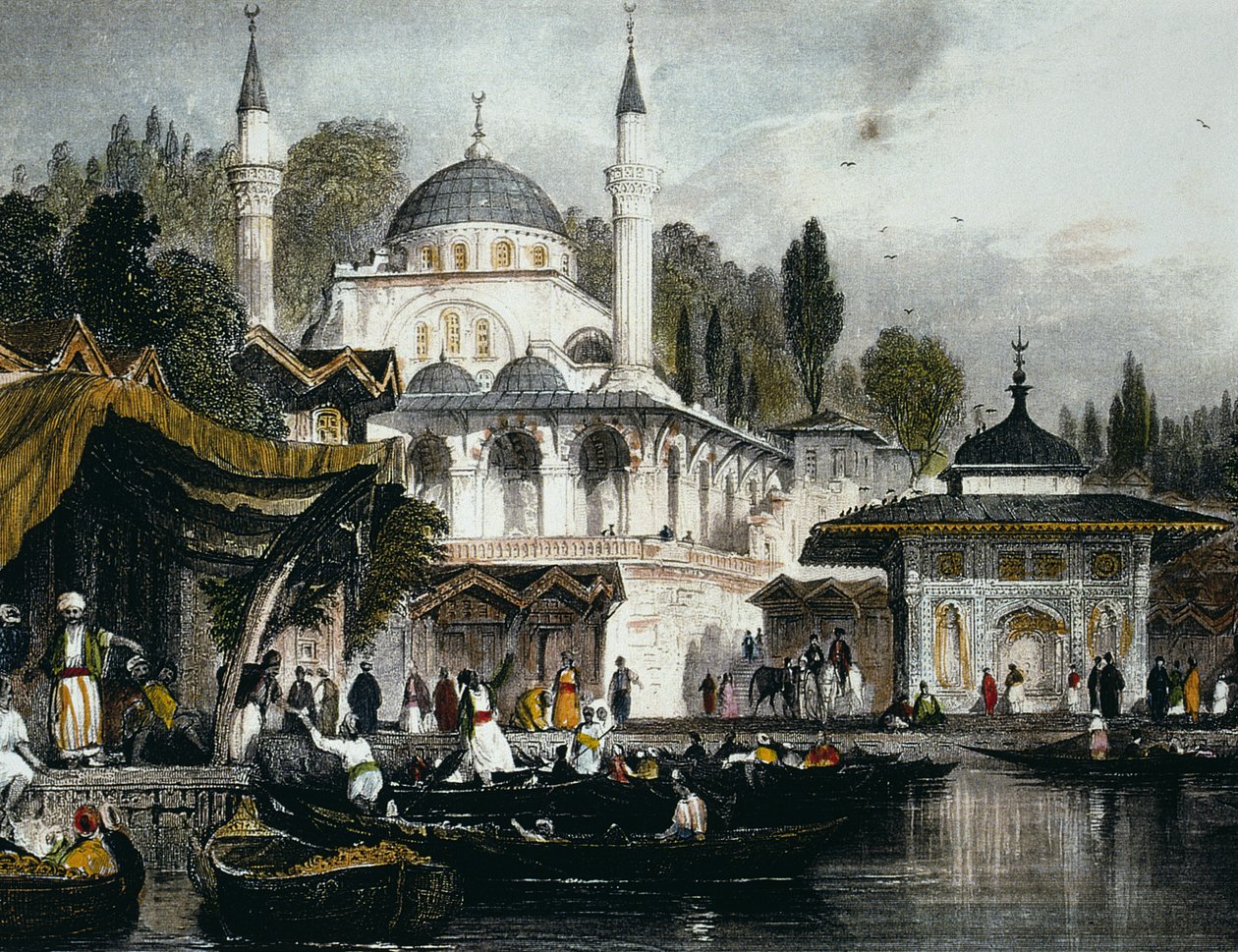 La moschea Mihrimah Sultan a Uskudar, sulla sponda anatolica del Bosforo, di fronte a Istanbul da Thomas Allom