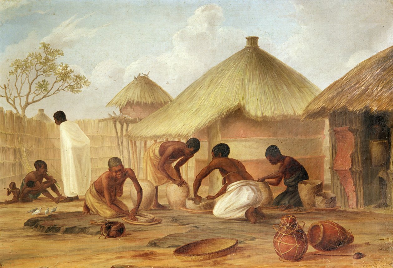 Fabbricazione dello zucchero a Katipo - Preparazione delle panellas o pentole per contenerlo, 1859 da Thomas Baines
