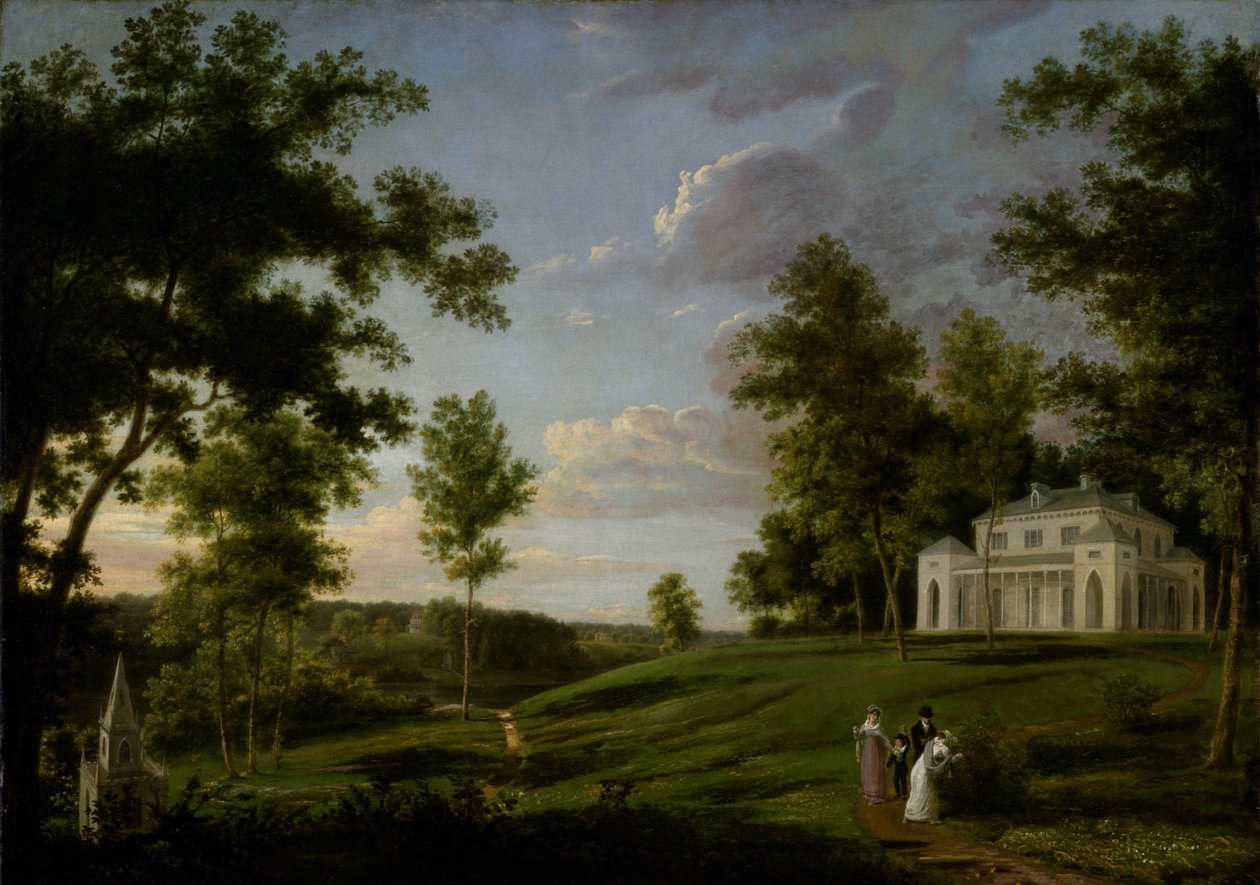 Veduta sud-est di Sedgeley Park, la residenza di campagna di James Cowles Fisher, Esq. da Thomas Birch