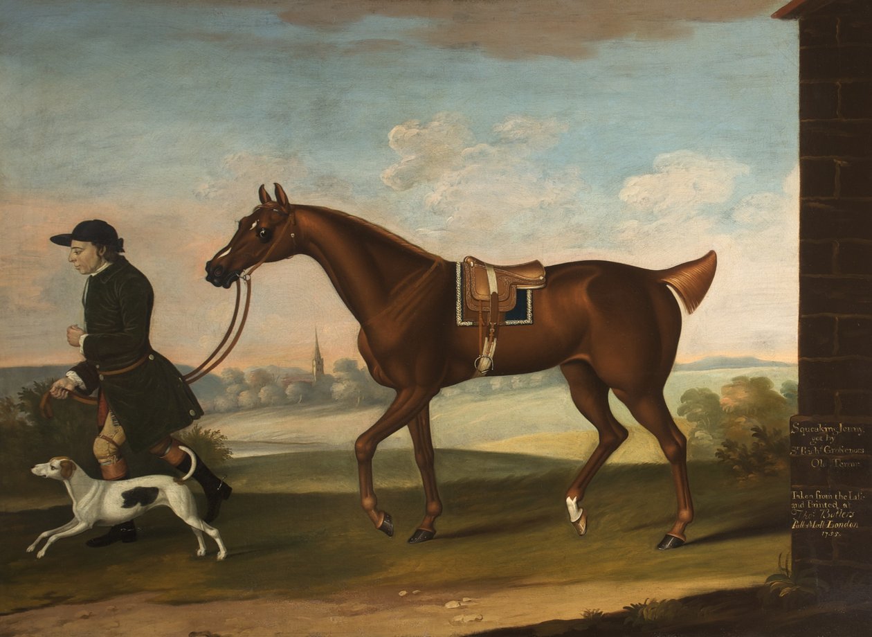 Squeaking Jenni Got da Sir Richard Grosvenors Old Terror con il Groom e il Segugio di Sir P. B. Leicester, 1755 da Thomas, of Pall Mall Butler