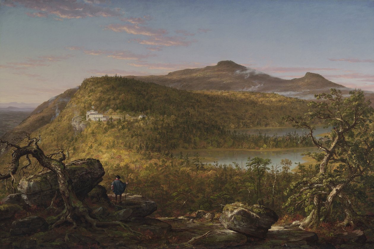 Veduta dei due laghi e della casa di montagna, Catskill Mountains, mattina (1844) da Thomas Cole