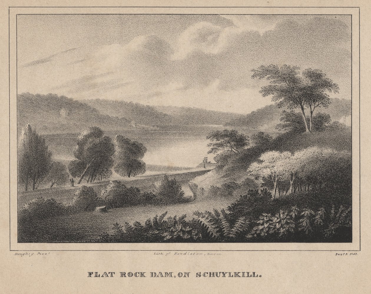 Diga di Flat Rock, sullo Schuykill, incisa da Moses Swett, 1827 da Thomas Doughty