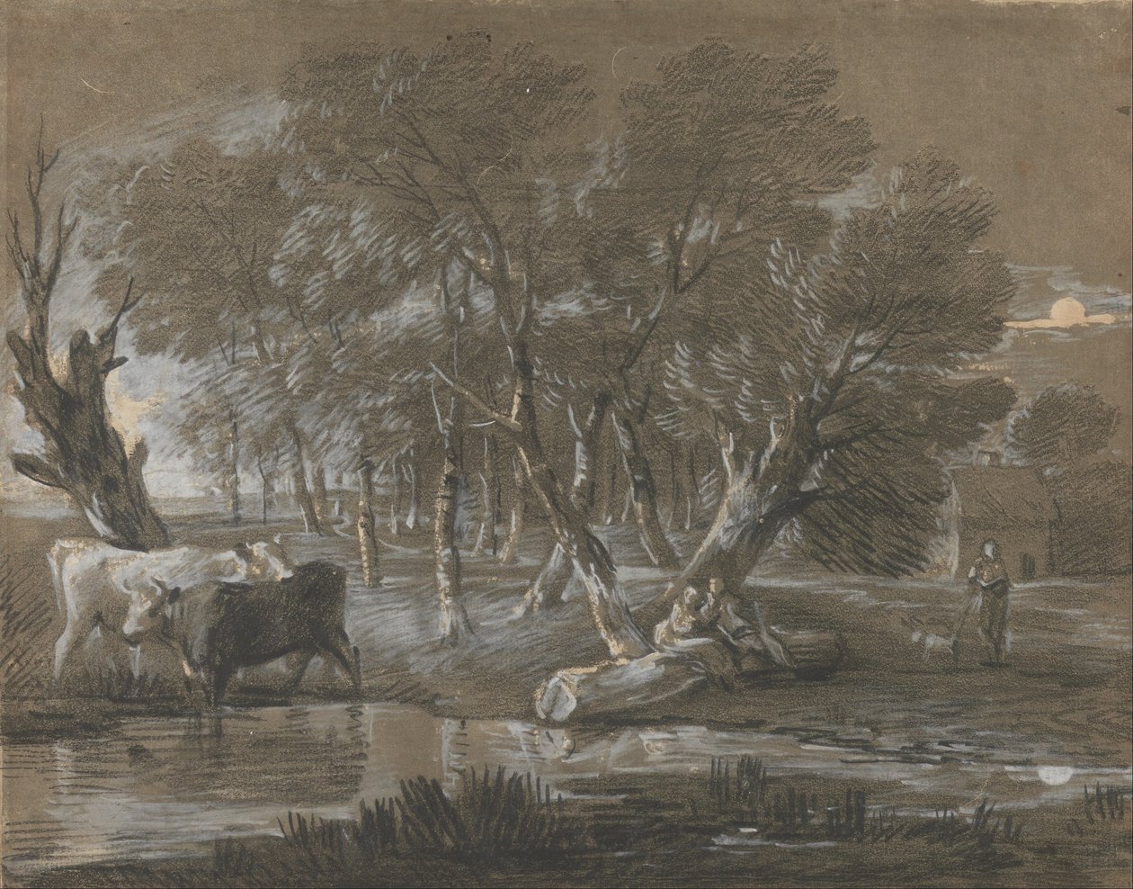Paesaggio al chiaro di luna con bestiame vicino a una pozza da Thomas Gainsborough