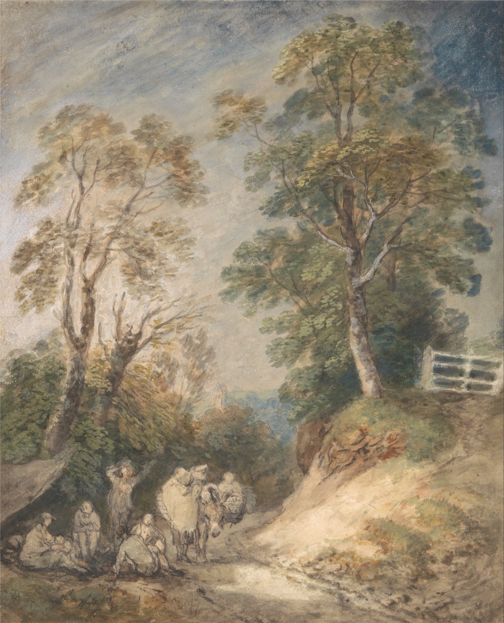 Strada di campagna con zingari che riposano da Thomas Gainsborough