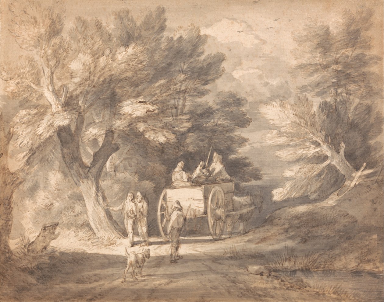 Paesaggio boscoso con carro di campagna e figure che camminano lungo un sentiero da Thomas Gainsborough